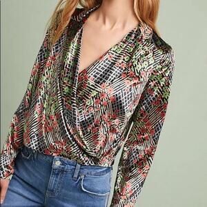 Anthropologie ETT:TWA Floral Velvet Wrap Blazer Blouse Top Size 0